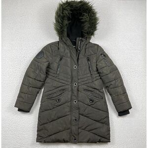 Diesel Jacket Womens 12 Green Faux Fur Hooded Parka Puffer Coat Lined‎ Quilted